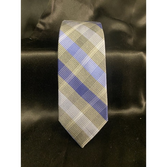 Calvin Klein Men's Neck Tie Blue/Grey Plaid Silk‎ Blend Mint - Picture 1 of 2